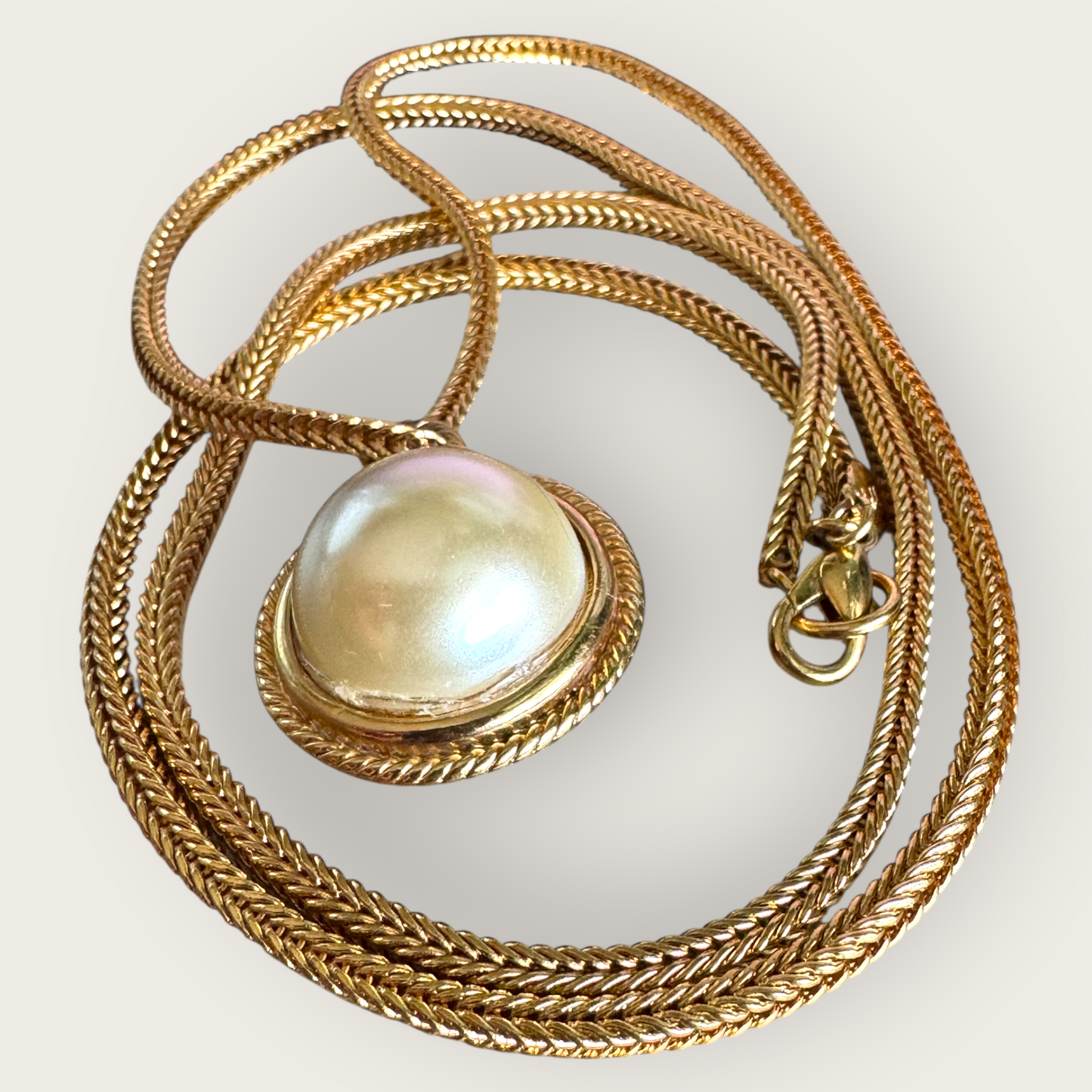 Kenneth Jay Lane Two-Sided Pendant Necklace – Gold-Tone Double Drop with Fuchsia Glass Cabochon & Faux Pearl – 32” Statement Jewelry