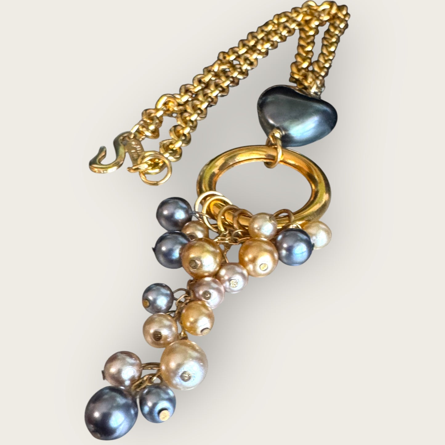 Vintage Kenneth Jay Lane Gold-Tone Chain Necklace with Multi-Tone Pearl Cha-Cha Pendant