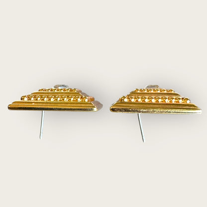 Vintage Swarovski Swan Mark Gold-Tone Beaded Square Post Earrings with Cushion-Cut Crystal