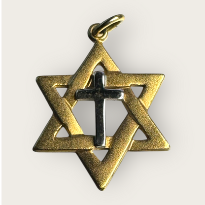 Vintage Messianic Star Pendant – Star of David with Cross – 14K Gold-Filled – Marked 14K G.F. Δ – c. 1970s–1990s – 2g