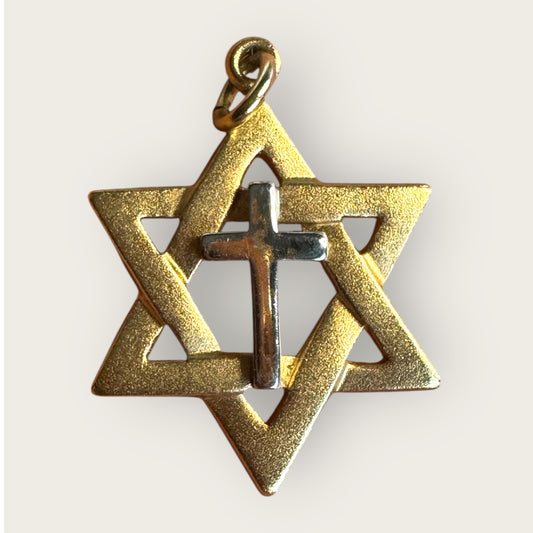 Vintage Messianic Star Pendant – Star of David with Cross – 14K Gold-Filled – Marked 14K G.F. Δ – c. 1970s–1990s – 2g