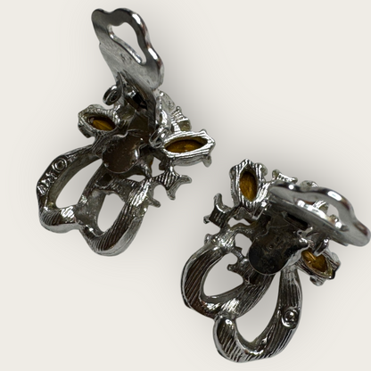 Vintage ART Rhinestone Ribbon Clip-On Earrings – Arthur Pepper Signed, 1950s–1960s