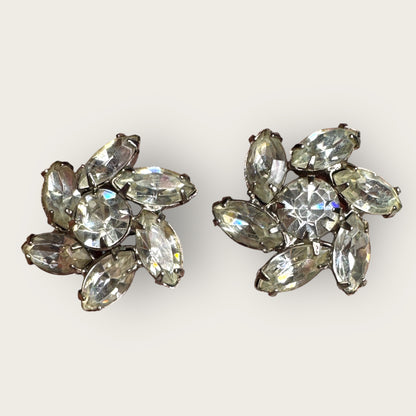 Vintage Clear Rhinestone Pinwheel Screwback Earrings – Mid-Century Silver-Tone