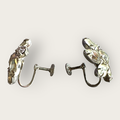Vintage Clear Rhinestone Pinwheel Screwback Earrings – Mid-Century Silver-Tone