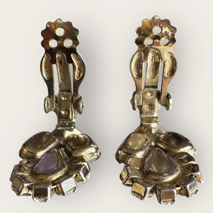 Vintage Aurora Borealis Rhinestone Cluster Earrings – 1950s Clip-On Statement Jewelry