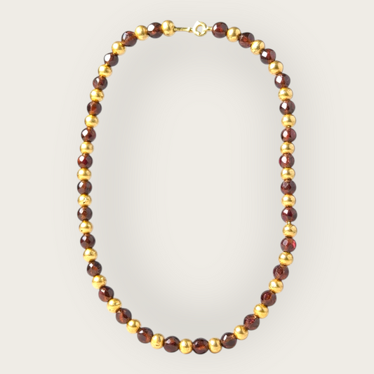 Vintage Purple Czech Glass Necklace with Gold Tone Beads – 17 Inch Faceted Bead Necklace