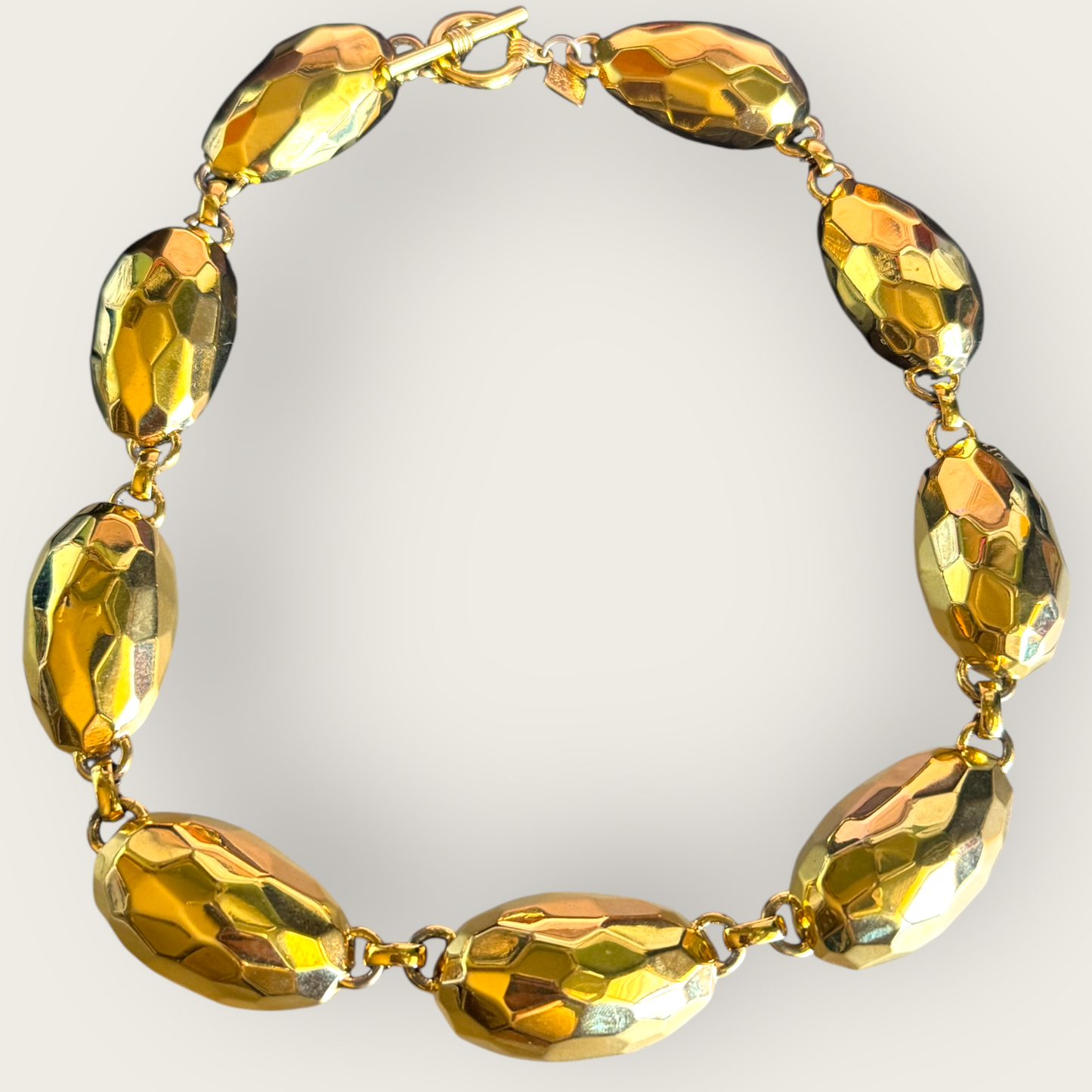 Vintage Anne Klein Chunky Gold Tone Faceted Panel Runway Necklace