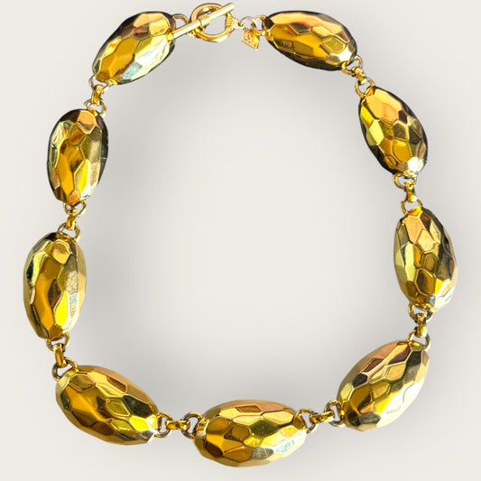 Vintage Anne Klein Chunky Gold Tone Faceted Panel Runway Necklace