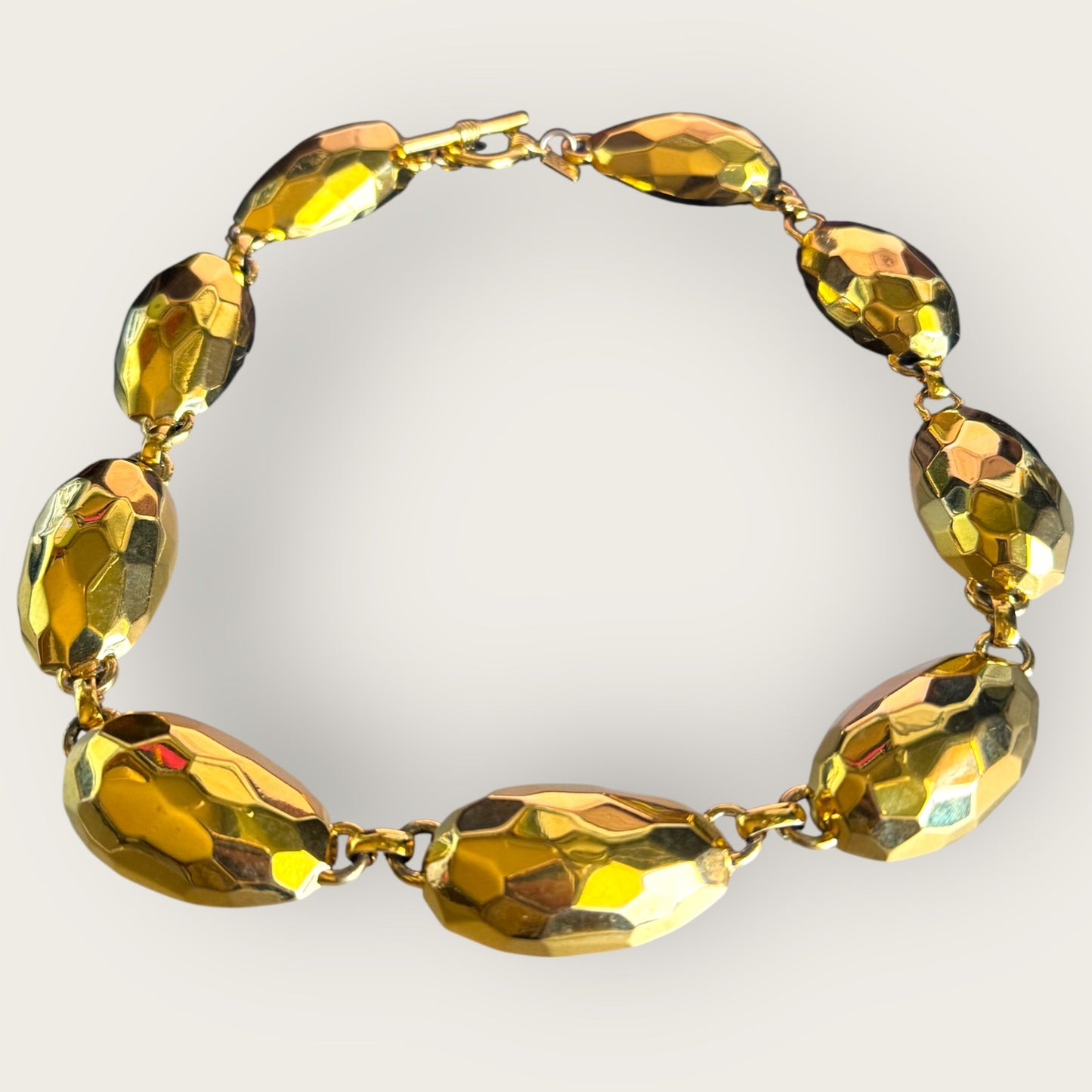 Vintage Anne Klein Chunky Gold Tone Faceted Panel Runway Necklace