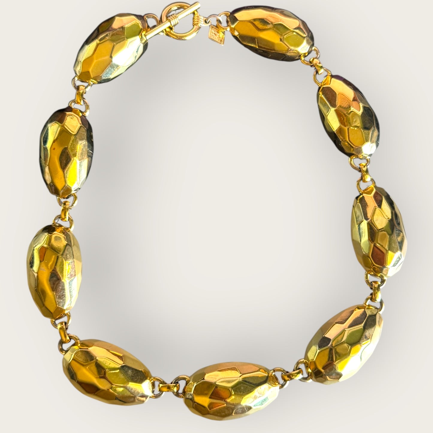 Vintage Anne Klein Chunky Gold Tone Faceted Panel Runway Necklace