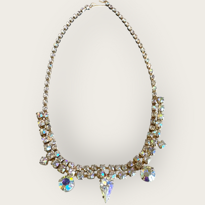 Mid-Century Aurora Borealis Rhinestone Bridal Choker Necklace – 1950s Statement Jewelry