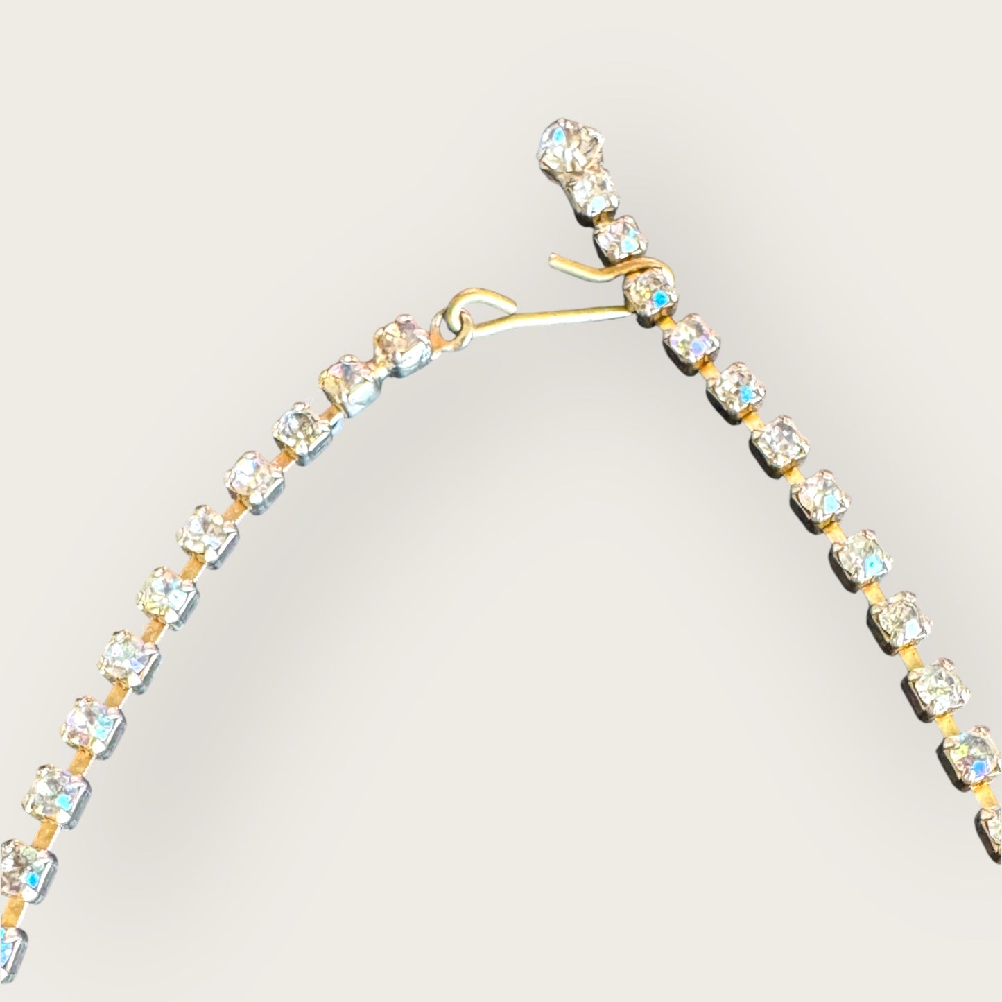 Mid-Century Aurora Borealis Rhinestone Bridal Choker Necklace – 1950s Statement Jewelry