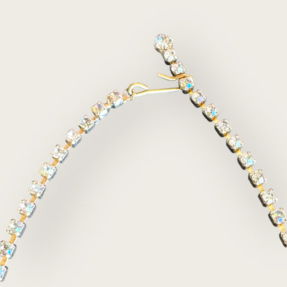 Mid-Century Aurora Borealis Rhinestone Bridal Choker Necklace – 1950s Statement Jewelry