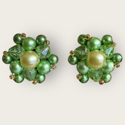 Vintage Hong Kong Lime Green Cluster Earrings – 1960s Clip-On