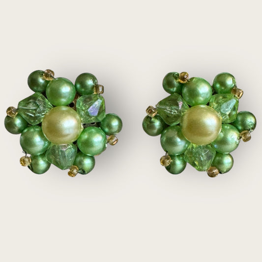 Vintage Hong Kong Lime Green Cluster Earrings – 1960s Clip-On