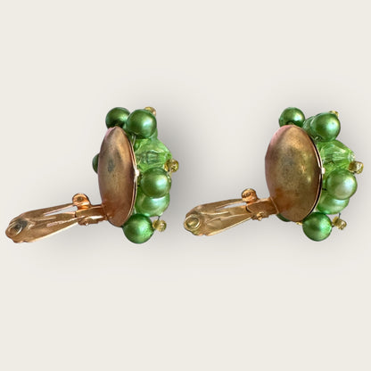 Vintage Hong Kong Lime Green Cluster Earrings – 1960s Clip-On