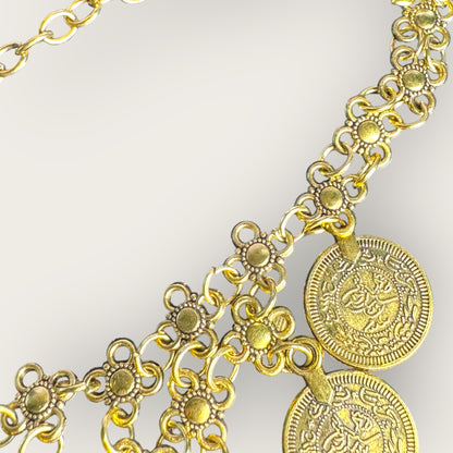 Vintage Gold Coin Bib Necklace – 1970s–1980s Runway Statement
