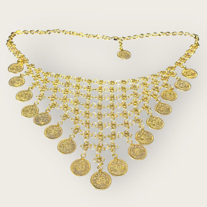 Vintage Gold Coin Bib Necklace – 1970s–1980s Runway Statement