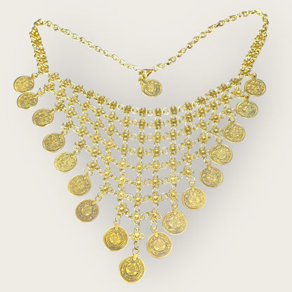 Vintage Gold Coin Bib Necklace – 1970s–1980s Runway Statement