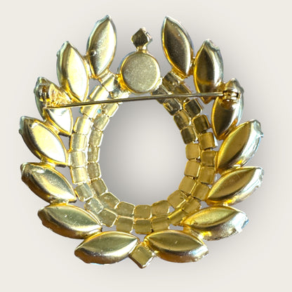 Vintage Aurora Borealis Rhinestone Oval Wreath Brooch – Large 1960s Statement Pin