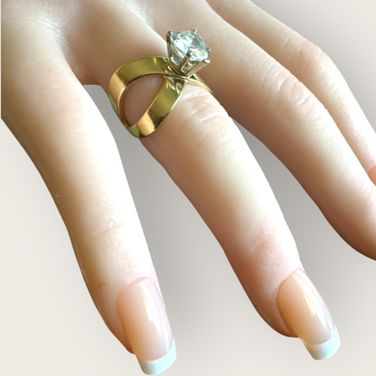 Vintage 14K Gold Heart-Cut Statement Ring – Size 6 – Modernist Bypass Design
