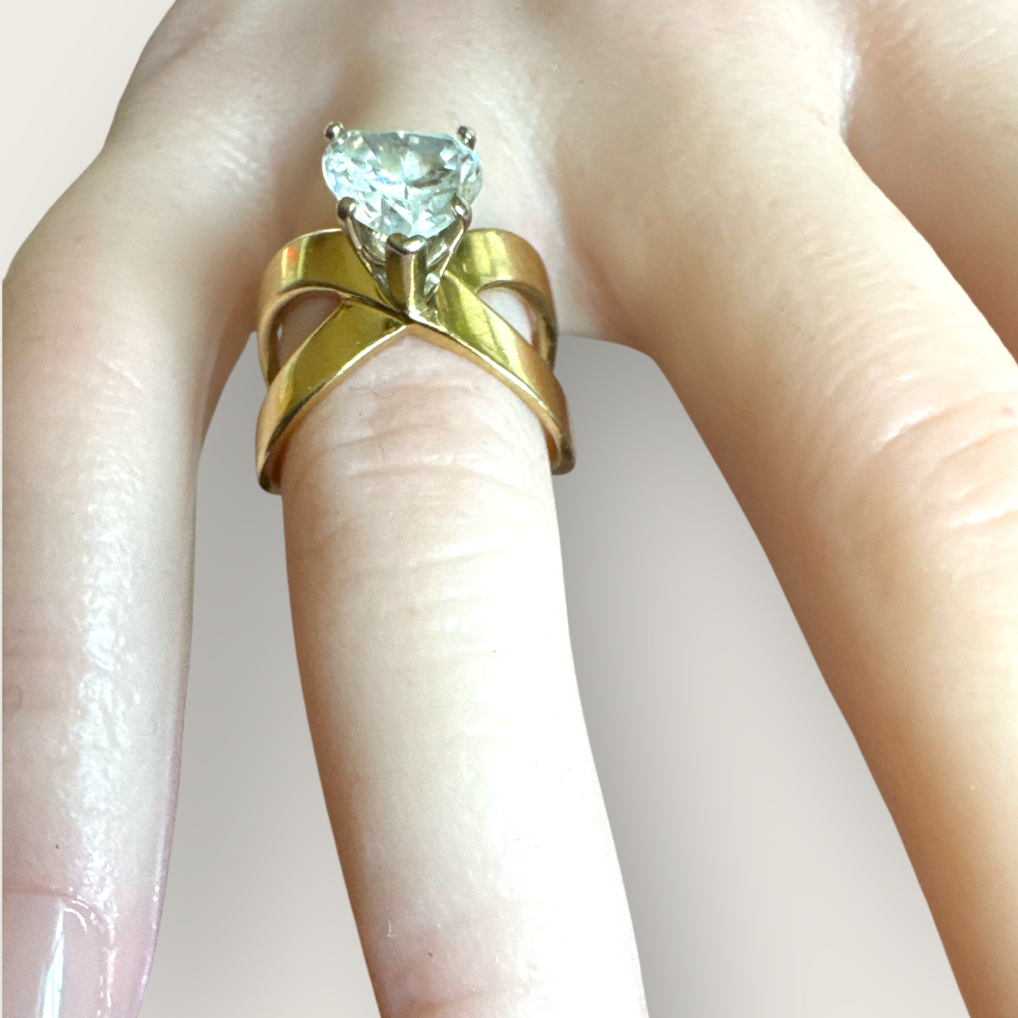 Vintage 14K Gold Heart-Cut Statement Ring – Size 6 – Modernist Bypass Design
