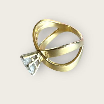 Vintage 14K Gold Heart-Cut Statement Ring – Size 6 – Modernist Bypass Design