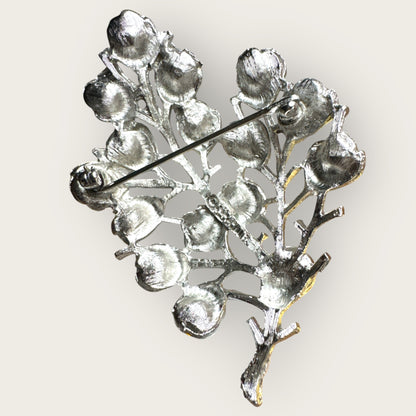 Vintage Sarah Coventry Tree of Life Brooch – Silver-Tone with Pink & Purple Rhinestones – 1960s Statement Pin