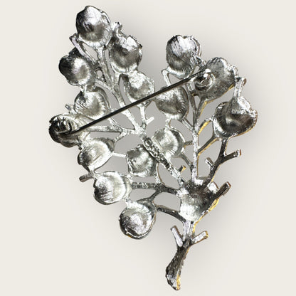 Vintage Sarah Coventry Tree of Life Brooch – Silver-Tone with Pink & Purple Rhinestones – 1960s Statement Pin