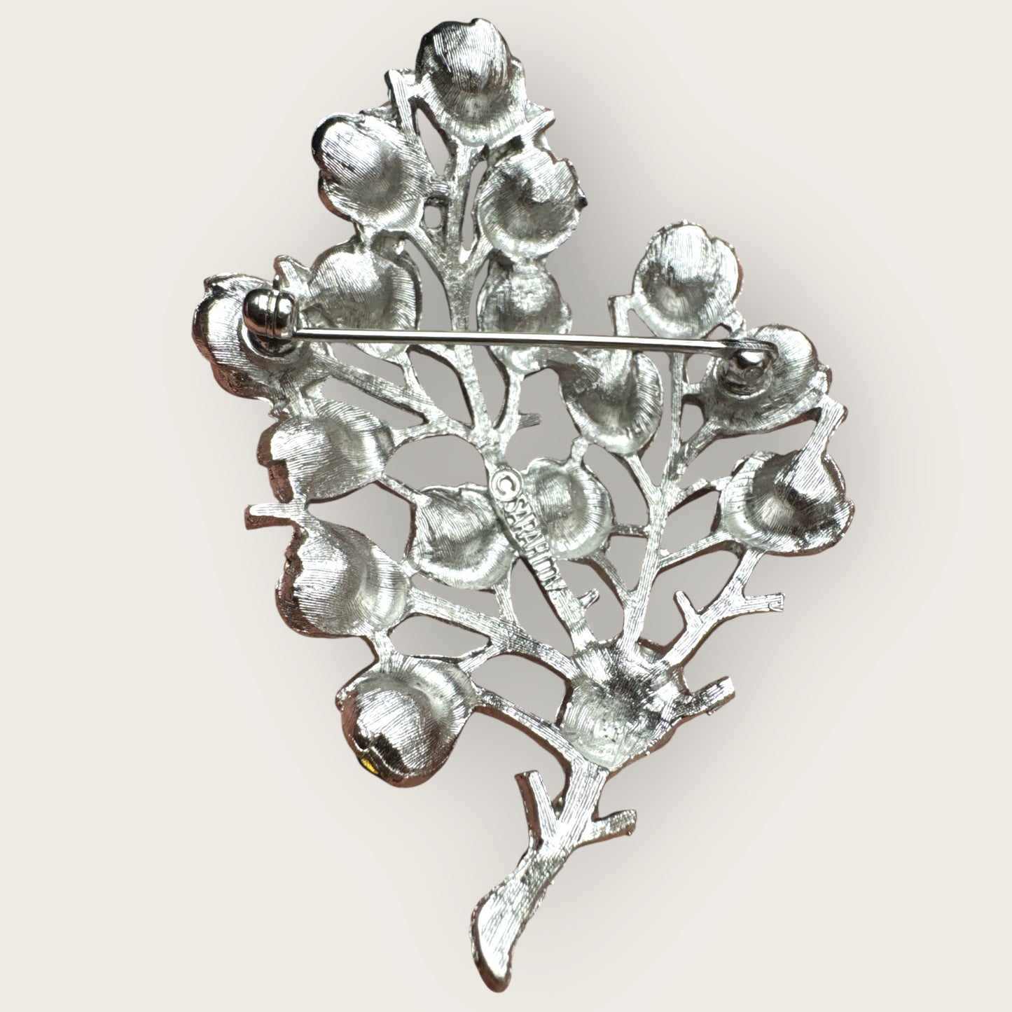 Vintage Sarah Coventry Tree of Life Brooch – Silver-Tone with Pink & Purple Rhinestones – 1960s Statement Pin