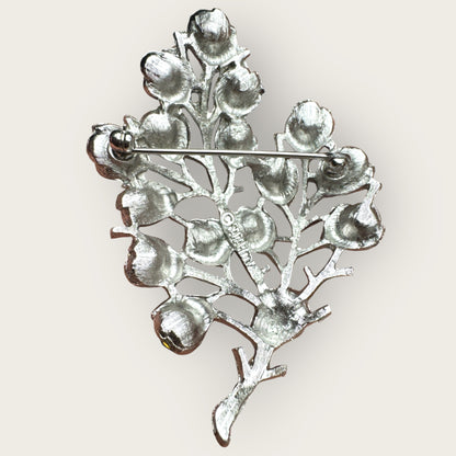 Vintage Sarah Coventry Tree of Life Brooch – Silver-Tone with Pink & Purple Rhinestones – 1960s Statement Pin