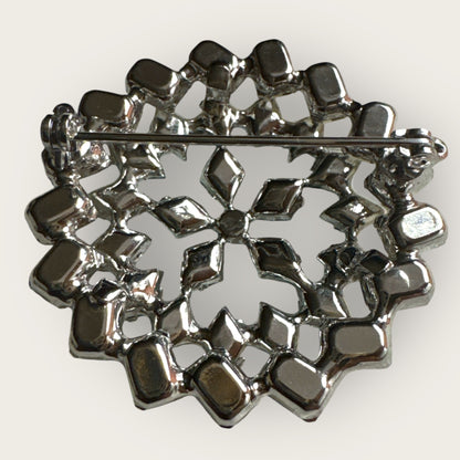 Vintage Ice Blue & Clear Rhinestone Snowflake Starburst Brooch – Mid-Century Statement Jewelry