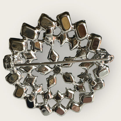 Vintage Ice Blue & Clear Rhinestone Snowflake Starburst Brooch – Mid-Century Statement Jewelry