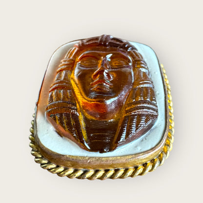Antique Egyptian Revival Amber Glass Pharaoh Cameo Brooch | c. 1900