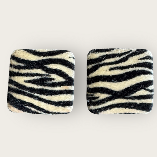 Vintage 1990s Zebra Print Fabric Square Earrings – Post Back Statement Studs