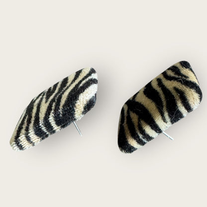Vintage 1990s Zebra Print Fabric Square Earrings – Post Back Statement Studs