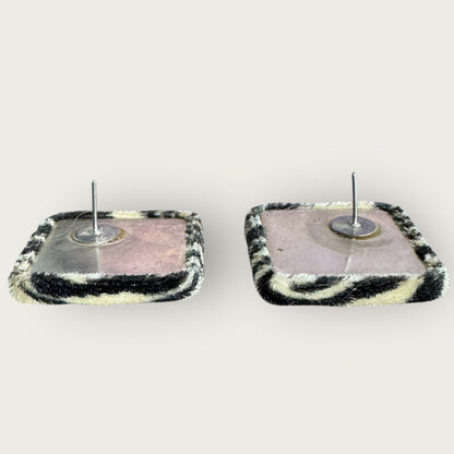 Vintage 1990s Zebra Print Fabric Square Earrings – Post Back Statement Studs