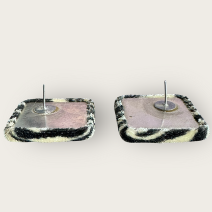 Vintage 1990s Zebra Print Fabric Square Earrings – Post Back Statement Studs