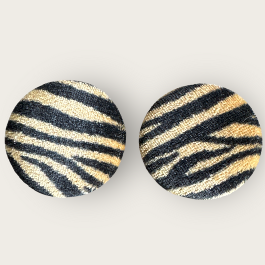 Vintage 1990s Zebra Print Round Fabric Earrings – Post Back Studs