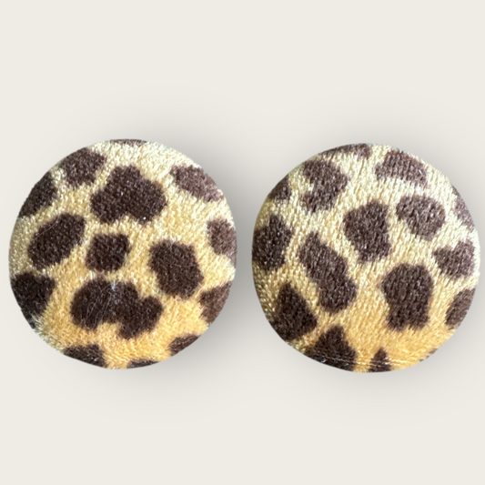 Vintage 1990s Leopard Print Round Fabric Earrings – Post Back Studs