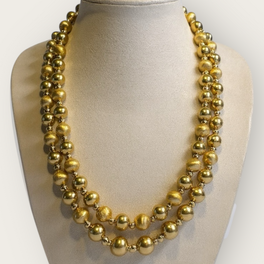 Vintage Napier Gold-Tone Beaded Necklace – 36 Inch, Textured & Polished Beads