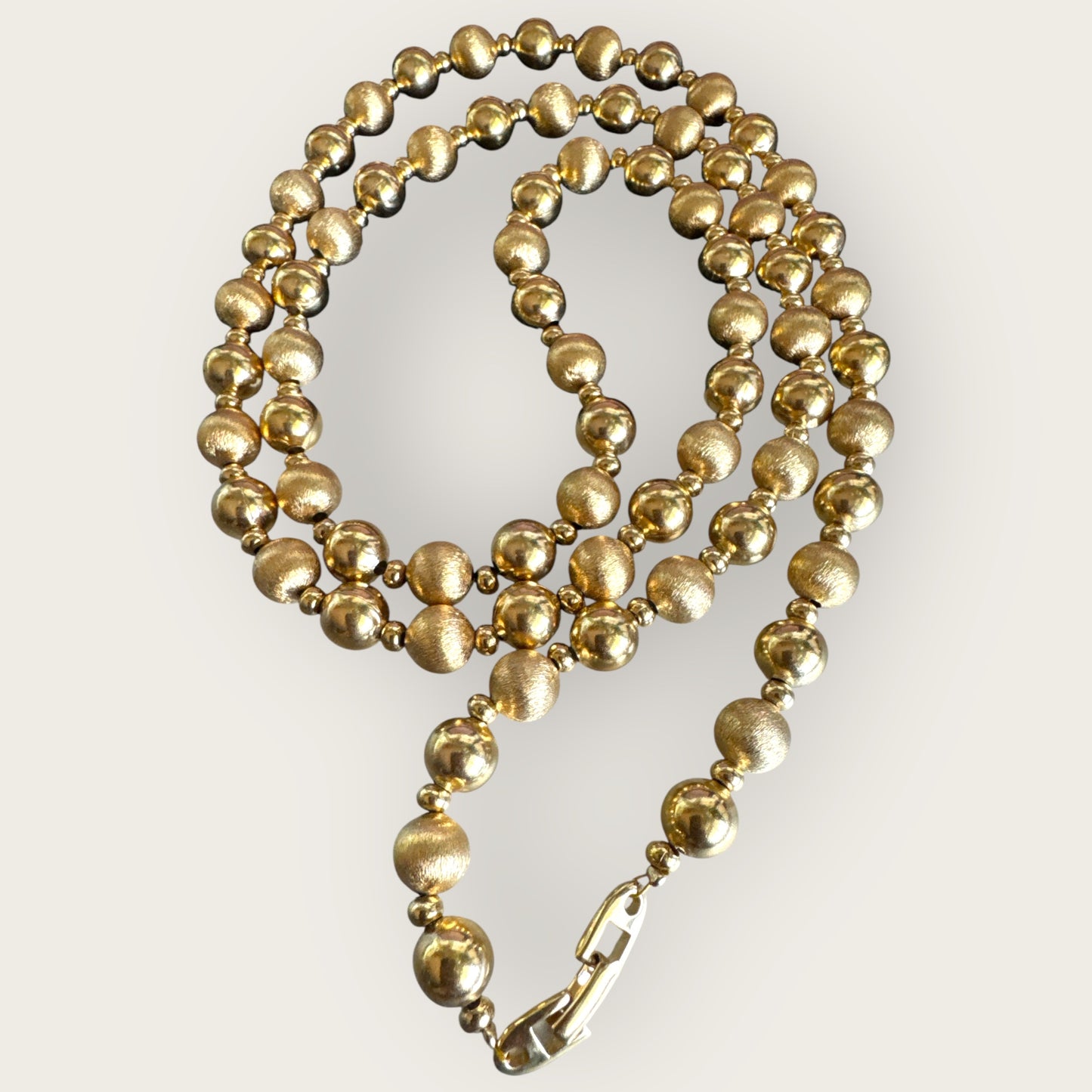Vintage Napier Gold-Tone Beaded Necklace – 36 Inch, Textured & Polished Beads