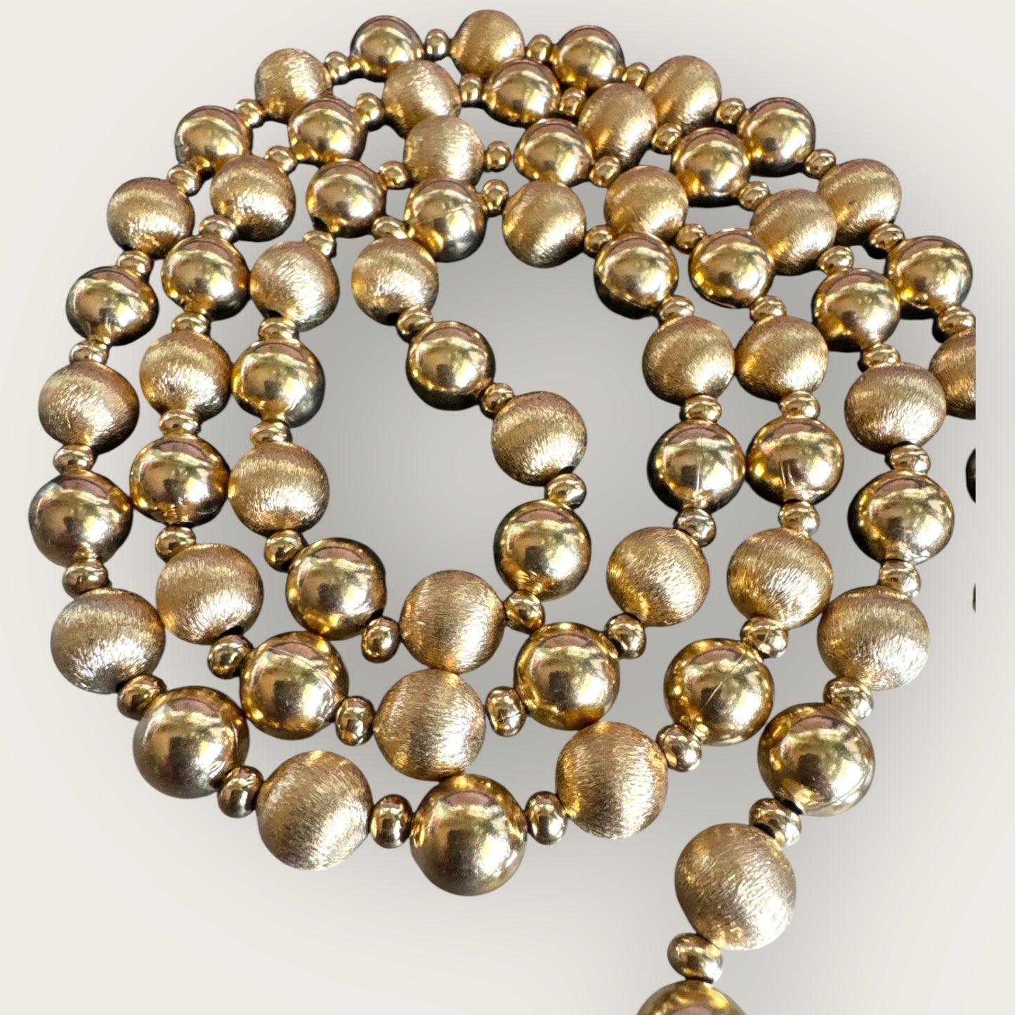 Vintage Napier Gold-Tone Beaded Necklace – 36 Inch, Textured & Polished Beads