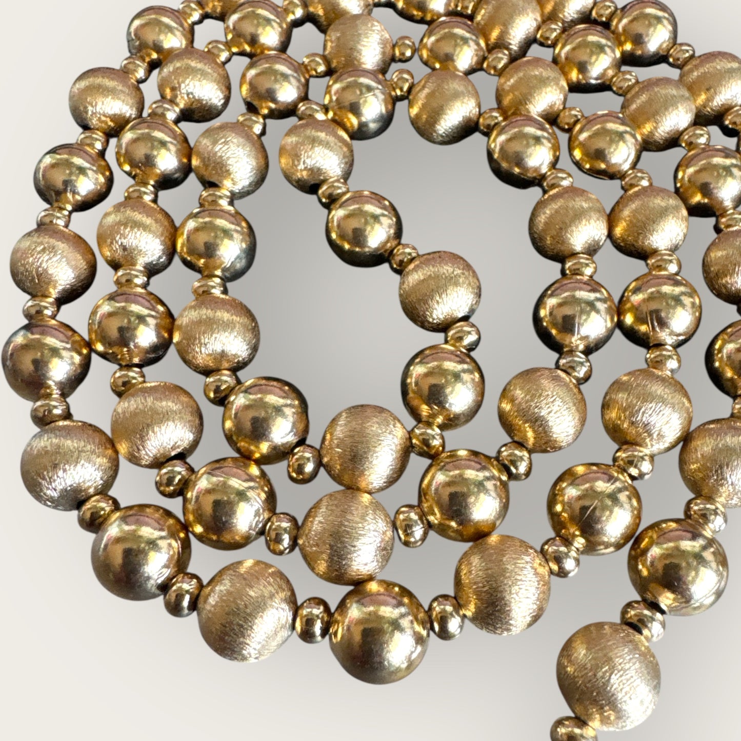 Vintage Napier Gold-Tone Beaded Necklace – 36 Inch, Textured & Polished Beads