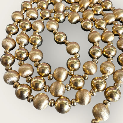 Vintage Napier Gold-Tone Beaded Necklace – 36 Inch, Textured & Polished Beads