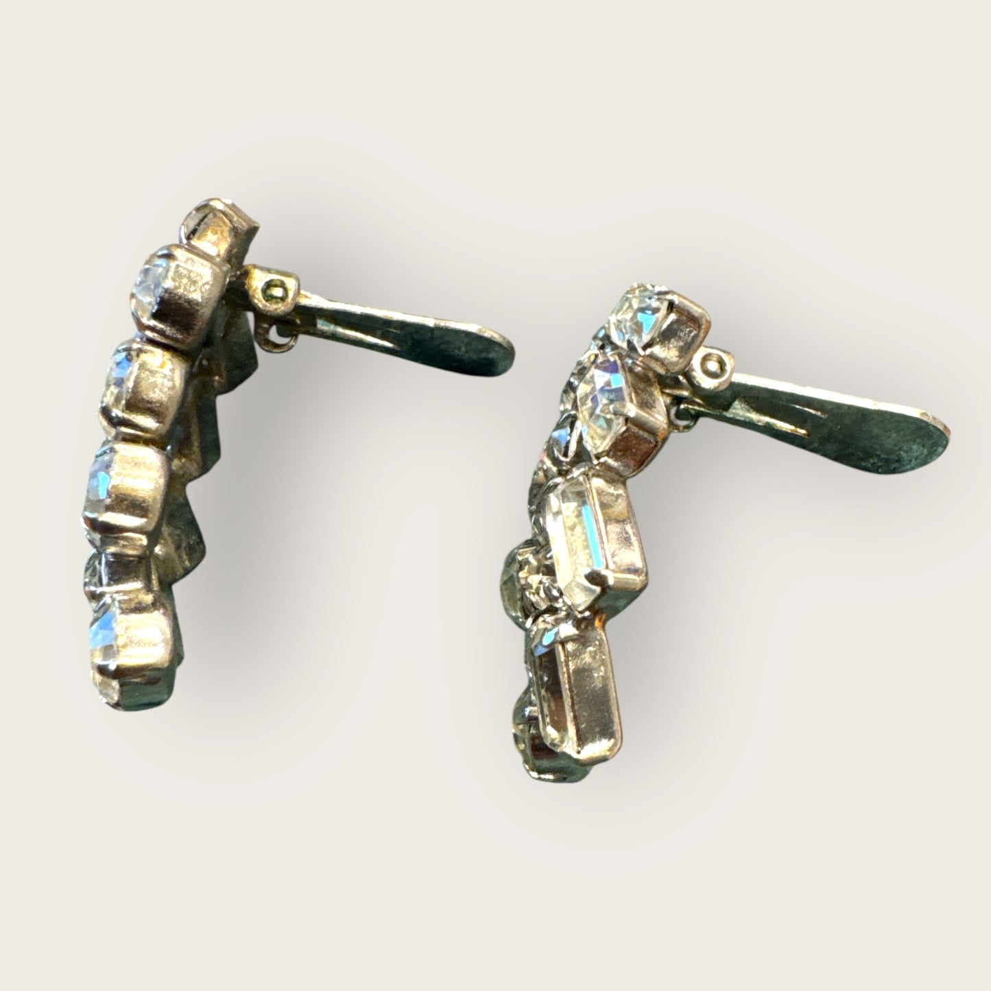 Vintage Clear Rhinestone Clip-On Earrings | Mid-Century Sparkling Prong-Set Design