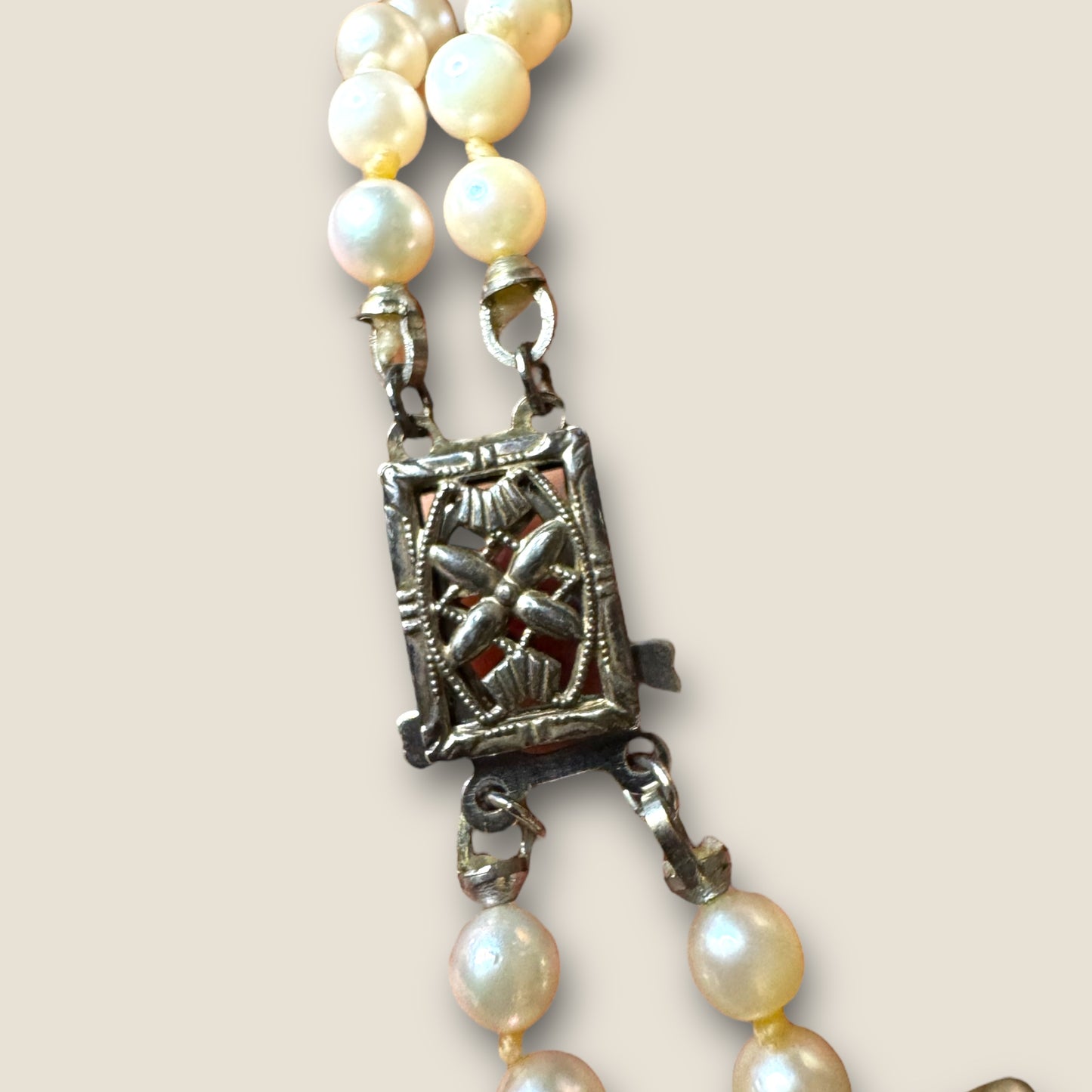 Vintage 1950s Graduated Double-Strand Cultured Pearl Necklace | Sterling Filigree Clasp | Japanese Fine Quality | 20” & 22”