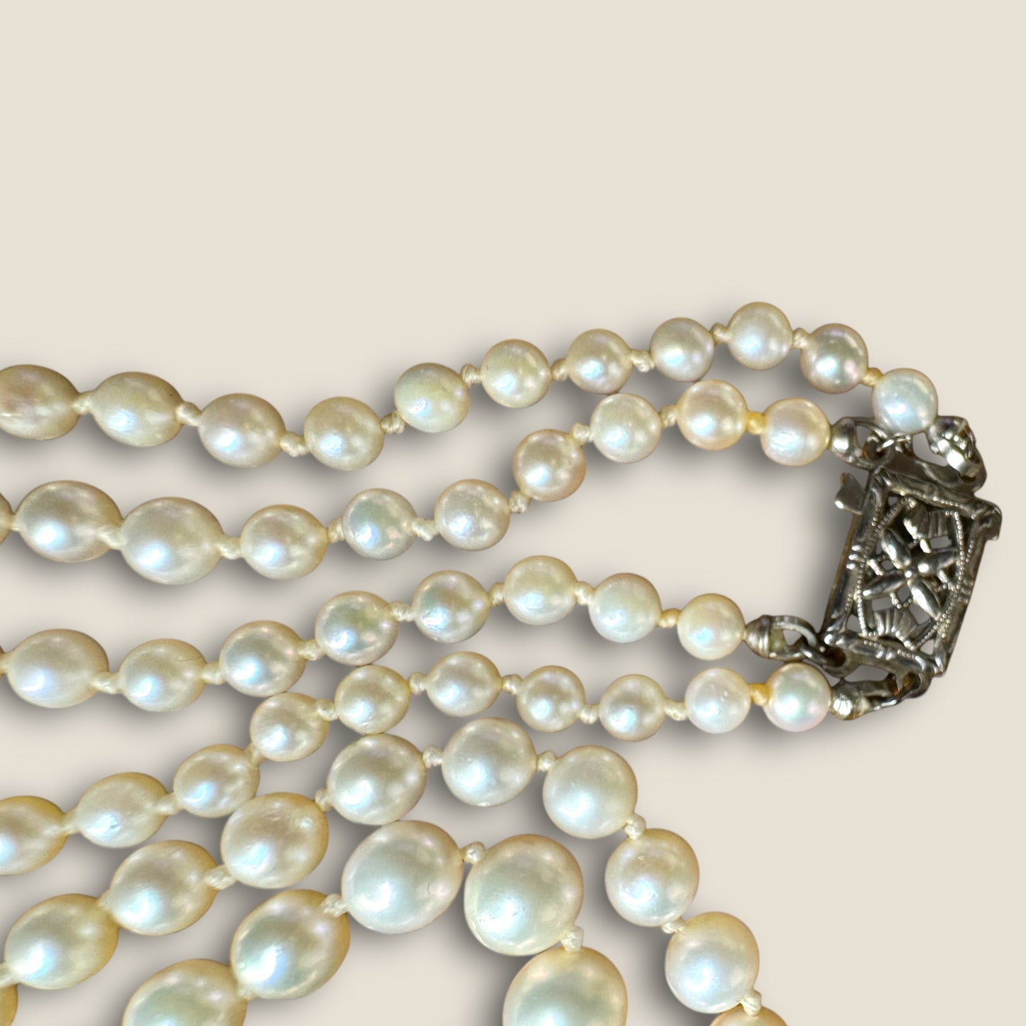 Vintage 1950s Graduated Double-Strand Cultured Pearl Necklace | Sterling Filigree Clasp | Japanese Fine Quality | 20” & 22”