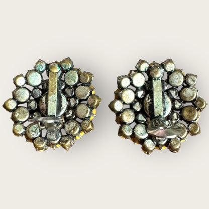 Signed Austria Lavender & Amethyst Dome Rhinestone Clip-On Earrings – 1950s Mid-Century Cocktail Jewelry