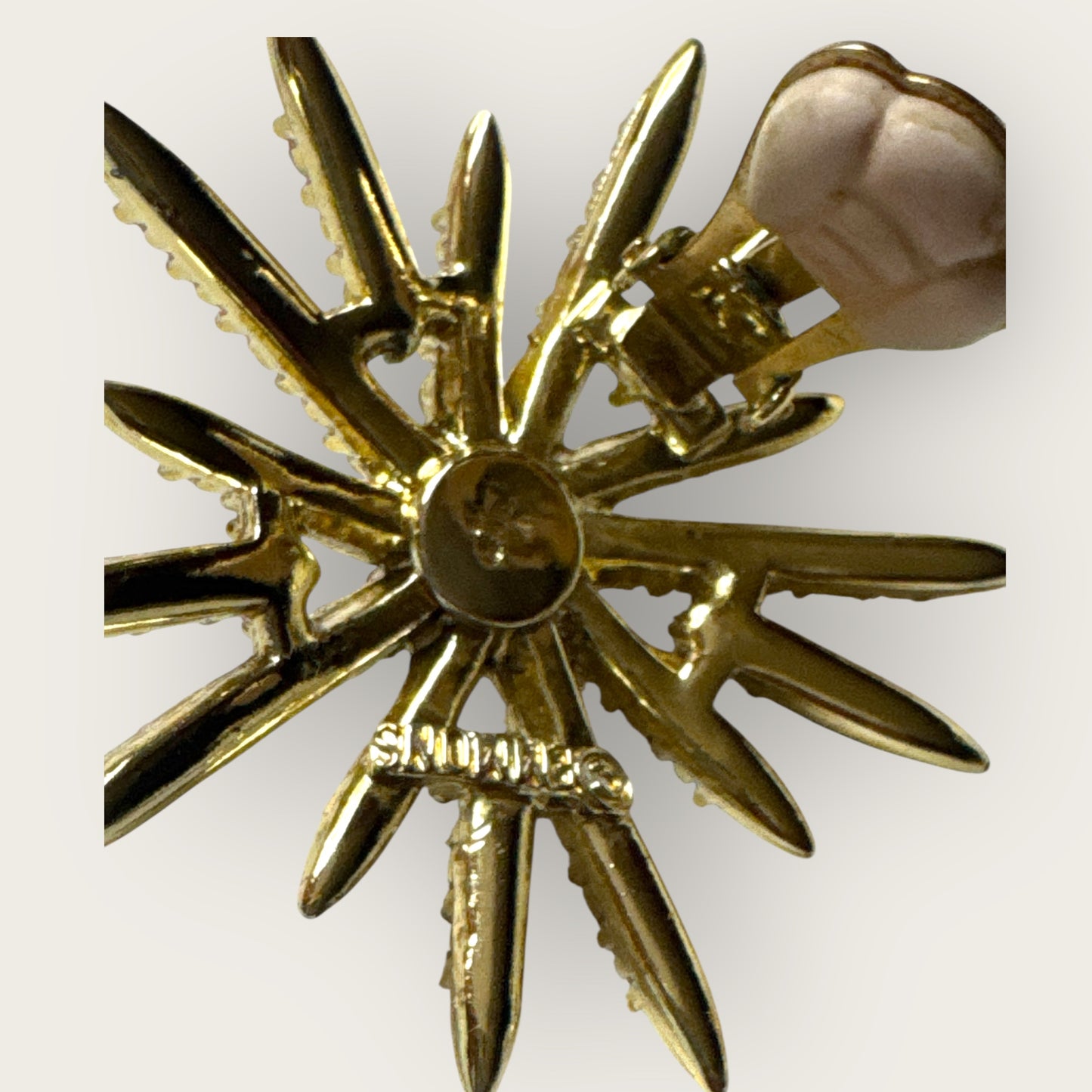 Vintage Emmons Patent Pending Starburst Clip-On Earrings – Aurora Borealis Rhinestones & Faux Pearl, 1950s
